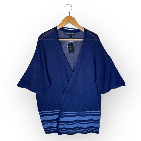 Lane Bryant New Short Sleeve Long Line Open Cardigan Sweater 18/20 Navy Blue - Picture 1 of 10